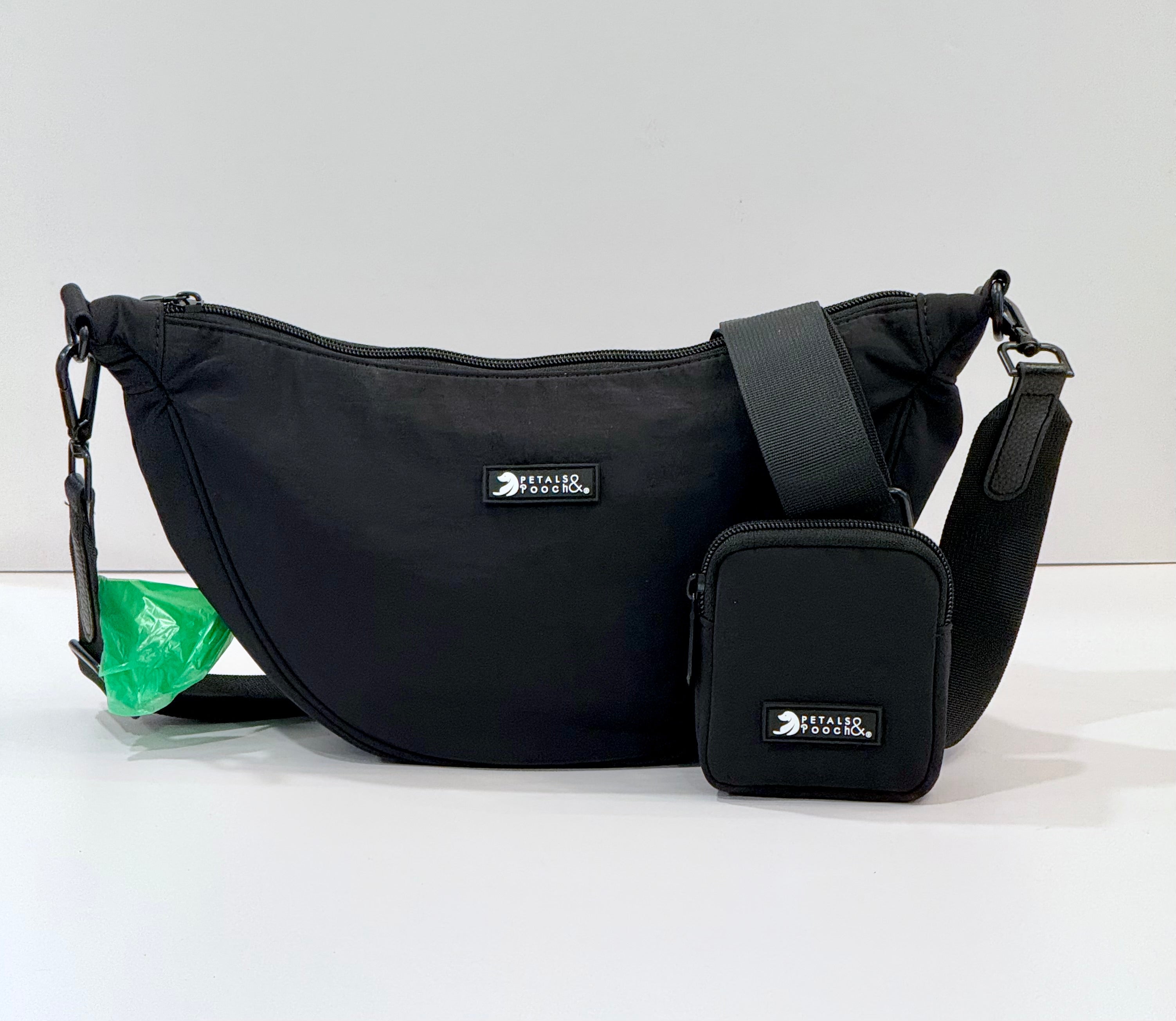 Black Crossbody Crescent Dog Walking Handbag